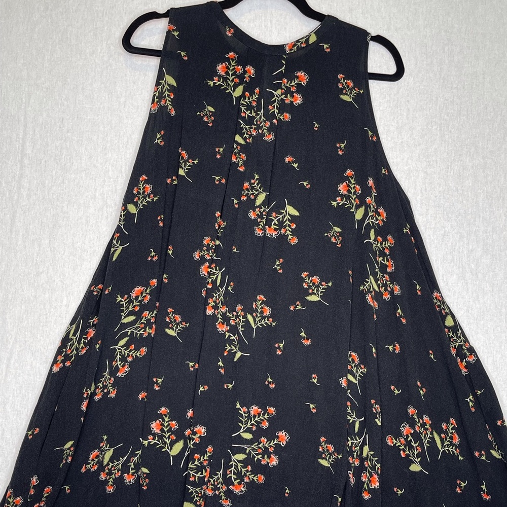 Free People black floral print tunic dress side seam pockets casual loose fit - Picture 5 of 13